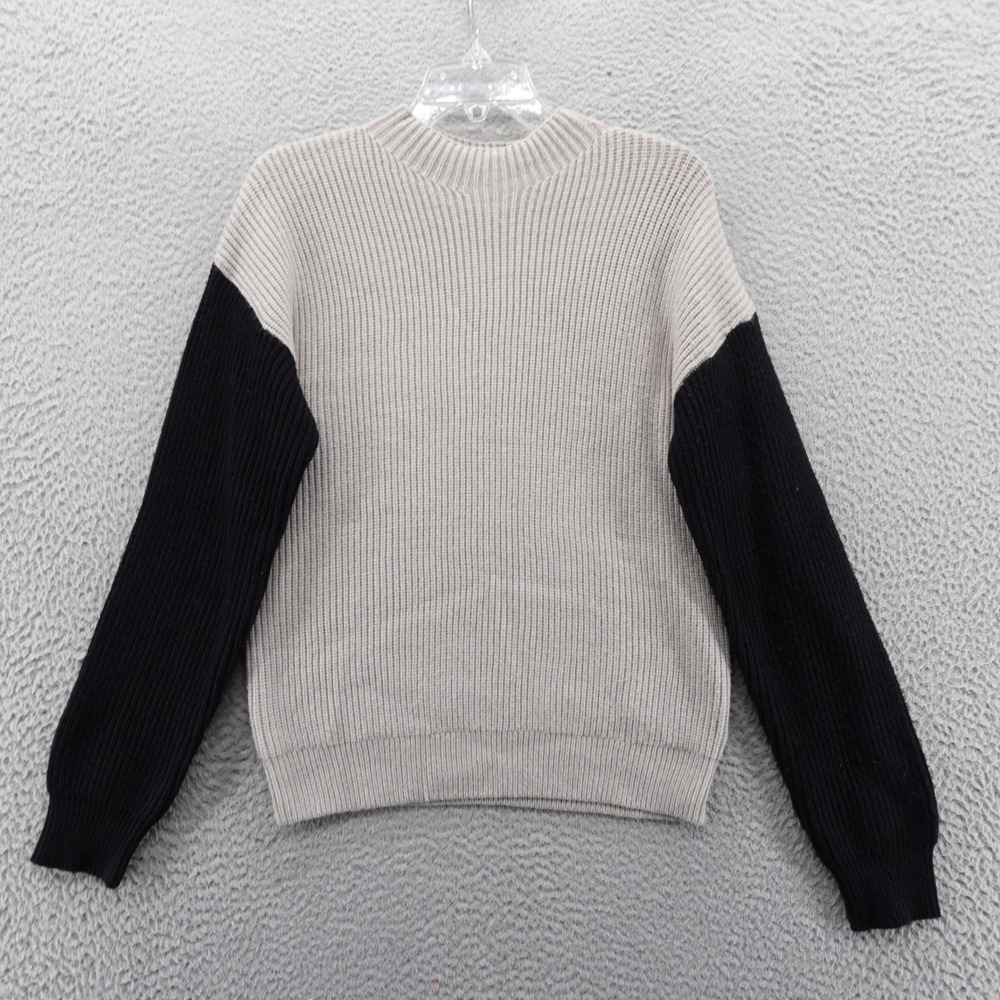 Area Stars Womens Ribbed Colorblock Mock Neck Sweater Grey Black XS NEW